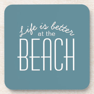 Leven is beter bij het strand typografie citaat bier onderzetter