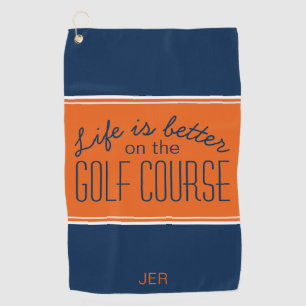Leven is beter golfbaan citaat blauw & oranje golfhanddoek