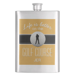 Leven is Beter Golfen Geborduurd Geel Zwart Flacon