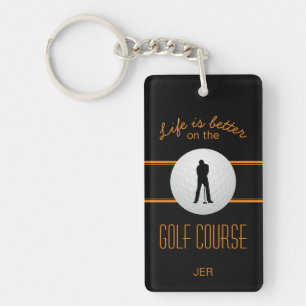 Leven is beter golfer monogram zwart oranje aangep sleutelhanger