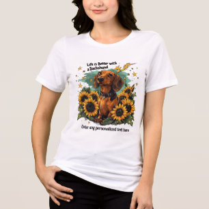 Leven is beter met een dachshond zonnebloemen schi Tri-Blend shirt