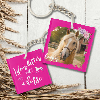 Leven is beter met een roze paard op maat gemaakt sleutelhanger