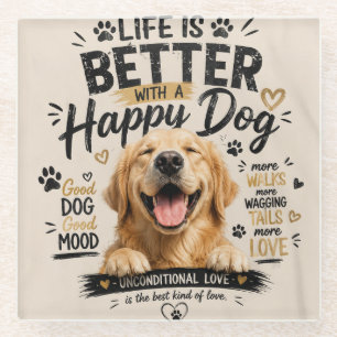 Leven is beter met gelukkige honden ontwerp glazen onderzetter