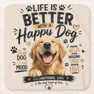 Leven is beter met gelukkige honden ontwerp vierkante kartonnen onderzetter
