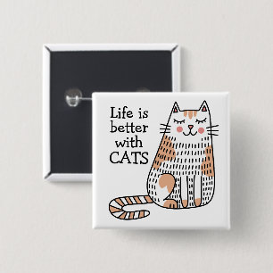 Leven Is Beter Met Katten Doodle Vierkante Button 5,1 Cm