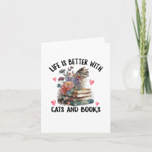 Leven is beter met katten en boeken Grappige kat Feestdagen Kaart