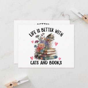 Leven is beter met katten en boeken Grappige kat Kaart