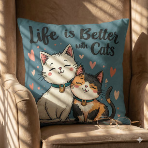 Leven is beter met katten Mooie kat esthetiek, Bla Kussen