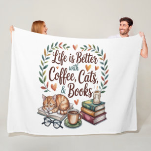 Leven is beter met koffie katten boeken fleece deken
