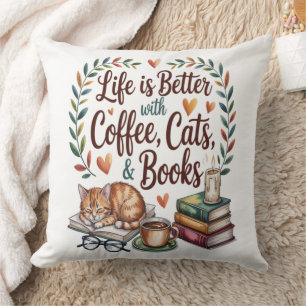 Leven is beter met koffie katten boeken kussen