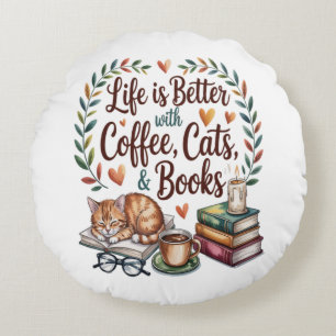 Leven is beter met koffie katten boeken rond kussen