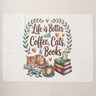Leven is beter met koffie katten boeken sherpa deken