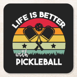 Leven is beter met Pickleball Vierkante Kartonnen Onderzetter
