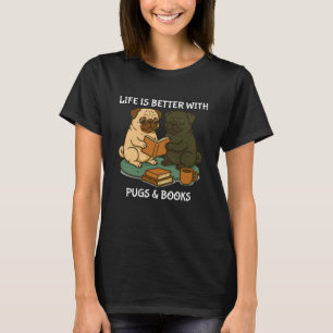 Leven is beter met Pugs en Boeken Schattige Hond L T-shirt