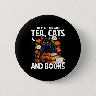 Leven is beter met theekatten en boeken grappige k ronde button 5,7 cm