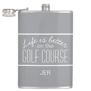 Leven is beter op golfbaan Quote Monogram Grijs Heupfles