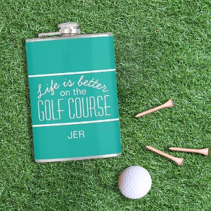Leven is beter op golfbaanquotaat monogram teal heupfles