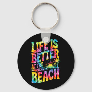 Leven is beter op het strand Retro Tie Dye Zonsond Sleutelhanger