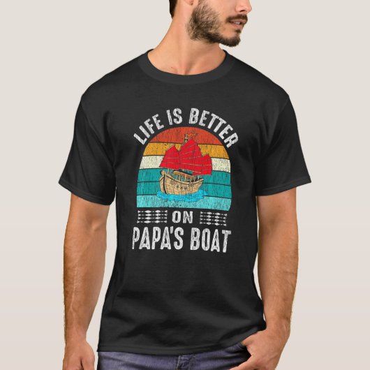  leven is beter papa boot zeilboot zoon vader t-shirt (Voorkant)