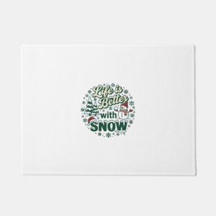 Leven Is Beter Sneeuw Kerst Sneeuwman Bomen Sneeuw Deurmat