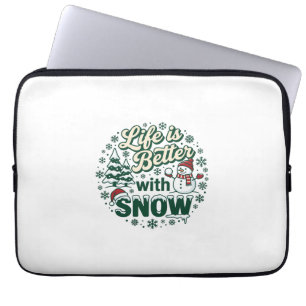 Leven Is Beter Sneeuw Kerst Sneeuwman Bomen Sneeuw Laptop Sleeve