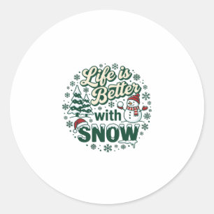 Leven Is Beter Sneeuw Kerst Sneeuwman Bomen Sneeuw Ronde Sticker