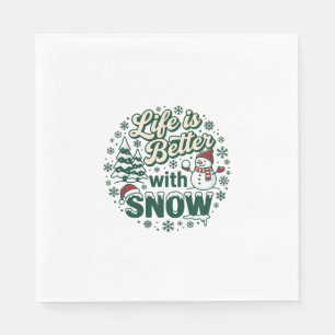 Leven Is Beter Sneeuw Kerst Sneeuwman Bomen Sneeuw Servet