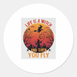 Leven Is Heks Dan Vlieg Halloween Kerkhof Vleermui Ronde Sticker