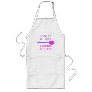 Leven is kort, grappige citaat paars en roze lang schort