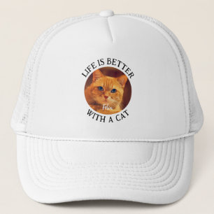 Leven is leuker met een kattenfoto en naam patroon trucker pet