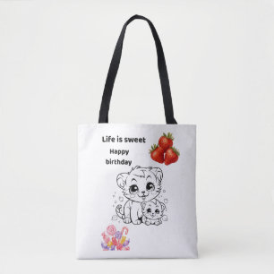 Leven is Zoet Knuffelkat en Aardbei Verjaardag tot Draagtas