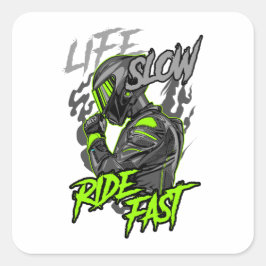 LEVEN LANGZAAM RIJDEN SNELLE LEVENSSTIJL VIERKANTE STICKER