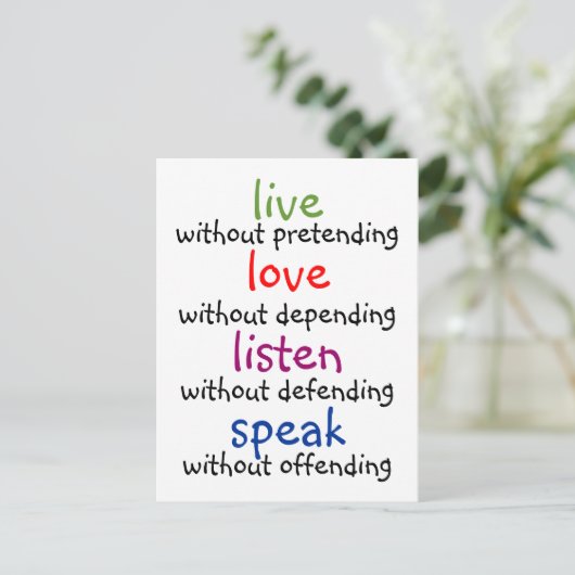 leven, liefde, luisteren, spreken briefkaart (Staand voorkant)