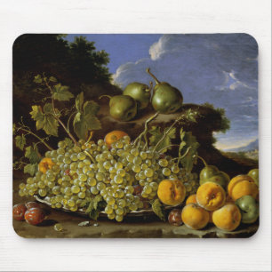 Leven met Bord van druiven, perziken, peren Muismat