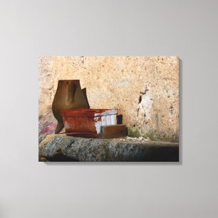 Leven met Vase Olla en mandje Canvas Afdruk