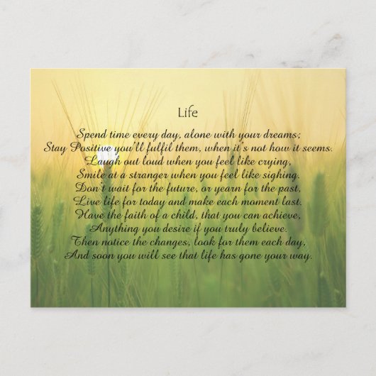 Leven Motivatie Briefkaart voor Aanmoediging. (Voorkant)