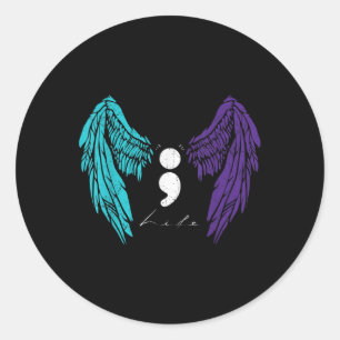 Leven Puntkomma & Engelenvleugel Suïcidepreventie Ronde Sticker
