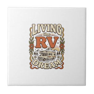 Leven van de RV-droom Vintage Camping Shirt Ontwer Tegeltje
