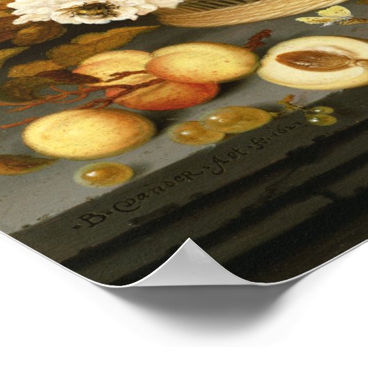 Leven van fruit en een mand bloemen poster (Hoek)
