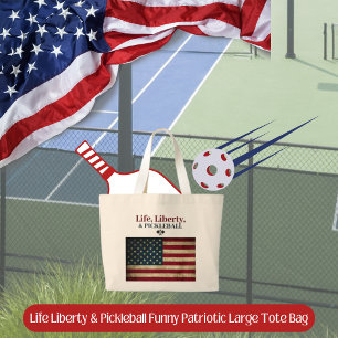 Leven Vrijheid & Pickleball Grappig Patriottisch Grote Tote Bag