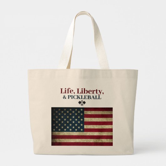 Leven Vrijheid & Pickleball Grappig Patriottisch Grote Tote Bag (Achterkant)