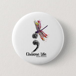 Leven Zelfmoord Bewustzijn Kleurrijke Dragonfly Ronde Button 5,7 Cm