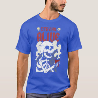 Levend blijven Funny koffie skelet T-shirt