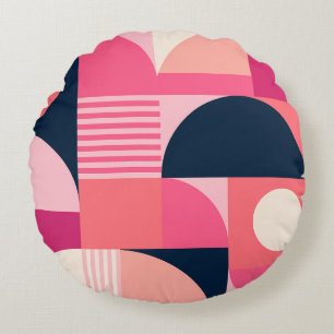 Levend geometrisch abstract patroon met roze marin rond kussen