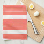 Levend koraal en wit virillenpatroon theedoek (Quarter Fold)