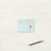 Levend koraal Flamingo Blue Stripe Gold Geometric Post-it® Notes (Op bureau)