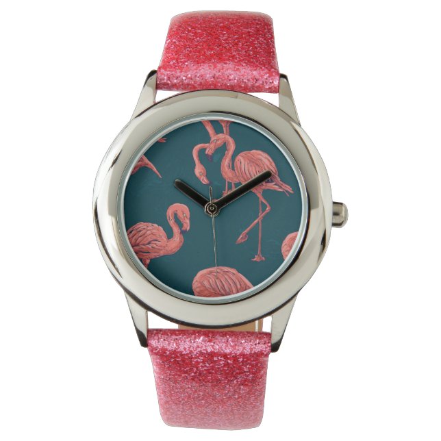 Levend koraal flamingo patroon horloge (Voorkant)