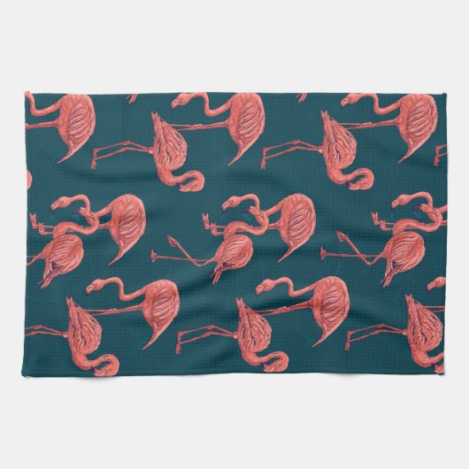 Levend koraal flamingo patroon theedoek (Horizontaal)