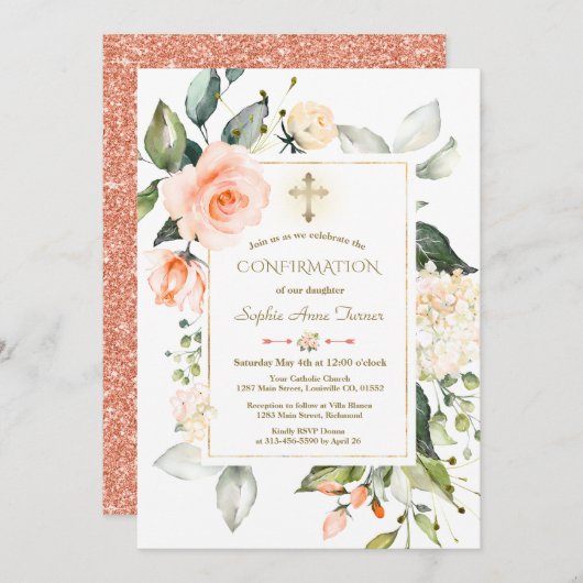 Levend koraal Lijst Glitter Baptisme Kaart (Voorkant / Achterkant)