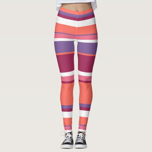 Levend koraal, rood en violet leggings (Voorkant)